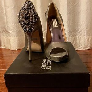 Badgley Mischka Pewter Metallic Dree Studded Heel